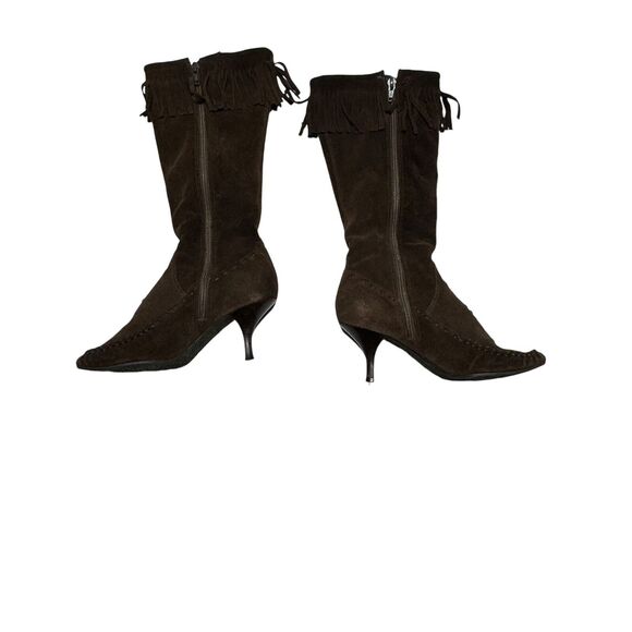Vintage Boho Boots Size Narrow 36 (5.5/6) Brown Fringe Leather Suede Boots *flaw - Picture 11 of 16